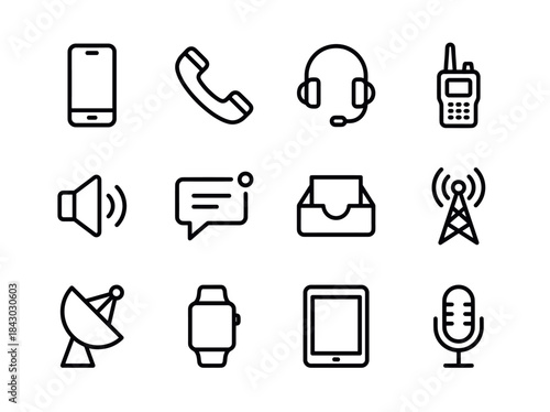Collection of communication and technology icons in a grid layout.