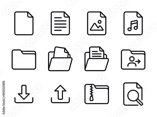 Collection of Document and Folder Icons for Digital Interfaces.