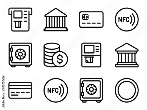 Collection of Financial and Banking Icons Representing Services.