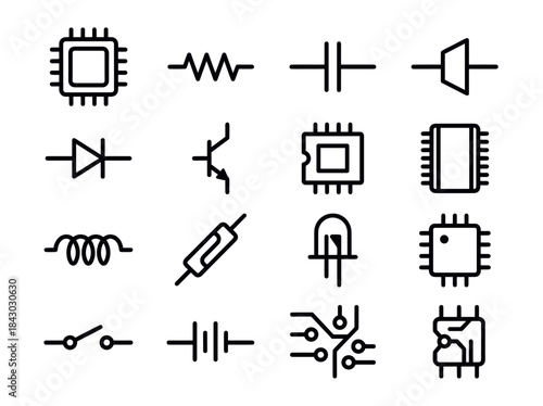 Collection of Electronic Component Symbols and Icons.