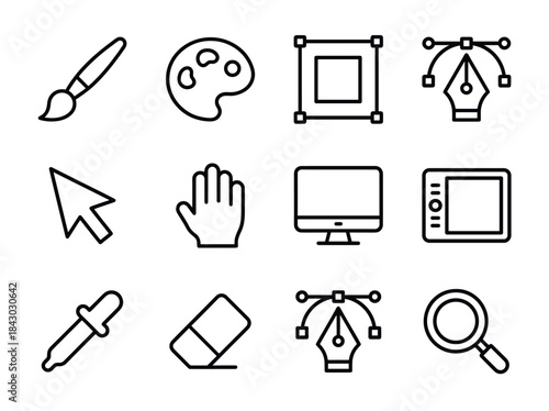 Collection of graphic design and digital art icons.