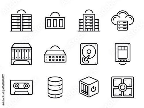 Set of Server and Data Storage Icons.