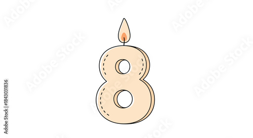 Beige number eight candle sits upright with a small flame on top creating a warm playful birthday accent perfect for celebrations and cake moments.