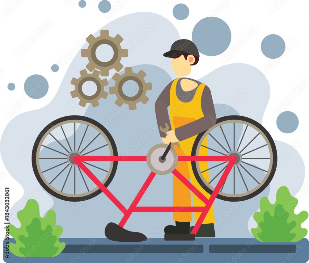 custom made wallpaper toronto digitalBicycle mechanic fixing bike outdoors illustration