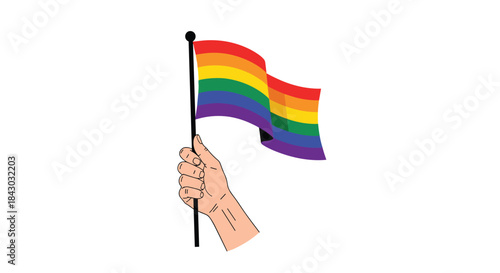Hand raises a vibrant rainbow flag aloft in a display of pride to celebrate lgbtq rights and promote unity diversity and inclusive hope for all communities.