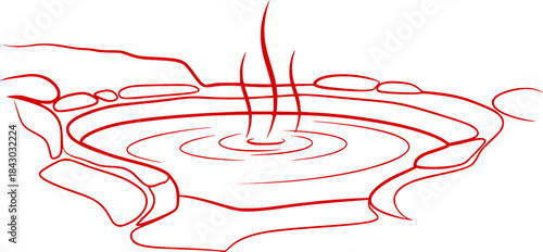 Thermal Spa Hot Spring Pool Minimalist Line Art Vector
