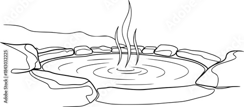 Thermal Spa Hot Spring Pool Minimalist Line Art Vector
