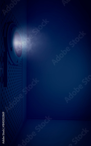 Close-up of a heavy-duty watertight door. Industrial watertight door in a marine environment, 3d rendering