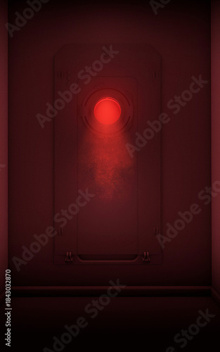 Close-up of a heavy-duty watertight door. Industrial watertight door in a marine environment, 3d rendering