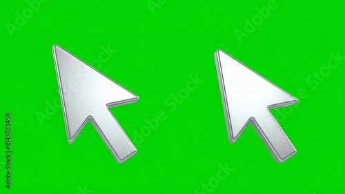 Set of 3D Computer Mouse Cursors Clicking with Glow Effect and Sound on Green Screen