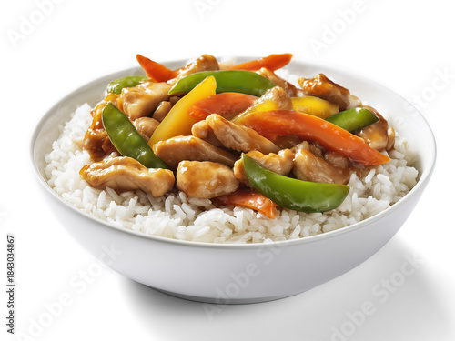 Kung pao chicken with vegetables and rice