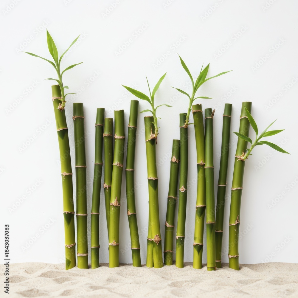 Fototapeta premium Bamboo stalks stand upright in sandy soil