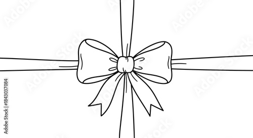 Simple black and white line art illustration of a decorative ribbon bow tied in the center, perfect for gift wrapping or design.
