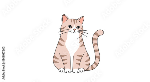 A cute, light-colored tabby cat with brown stripes sitting calmly and looking to the side with a curious and gentle expression.