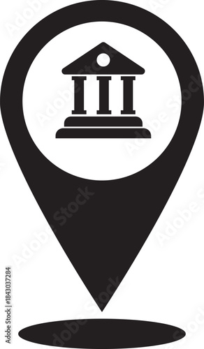 Location of Iconic Building: A minimalistic depiction of a marker icon pinpointing the location of a significant institutional edifice, representing guidance and strategic direction.