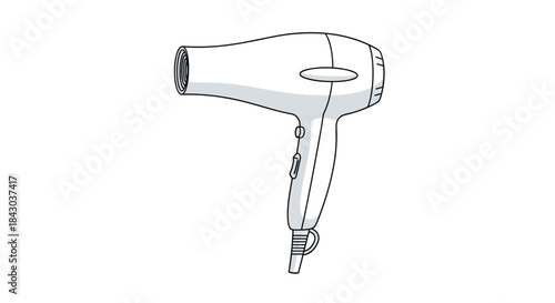 Simple black outline animation of a hairdryer appearing on a clean white background, representing hairstyling, beauty, and grooming tools.