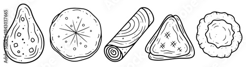 Collection of Indian bread vector doodle illustration traditional flatbread types hand drawn set