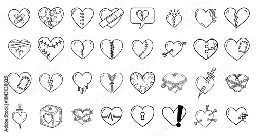 Heart Doodle Icon Set Hand Drawn Love and Valentine Symbols Collection