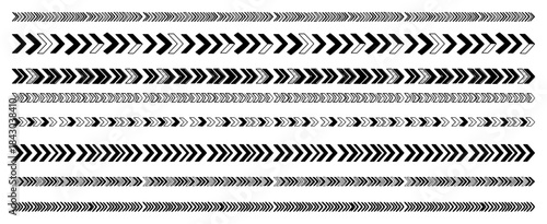 Hand drawn tribal arrow and chevron seamless vector borders ethnic doodle pattern dividers set