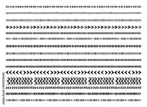Set of hand drawn ethnic arrow borders Collection of seamless tribal and bohemian style dividers Vector decorative illustration