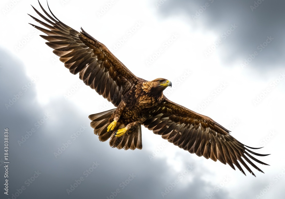 Obraz premium Eagle Soars Through Cloudy Sky