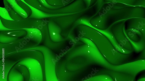 Abstract vibrant green liquid surface flows with glossy reflections creating dynamic background art