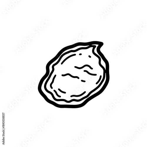 Simple black and white line drawing of an oyster shell.