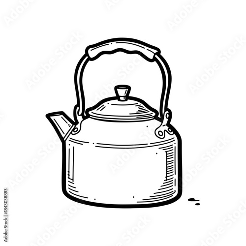 Vintage Kettle Illustration with Handle and Spout.