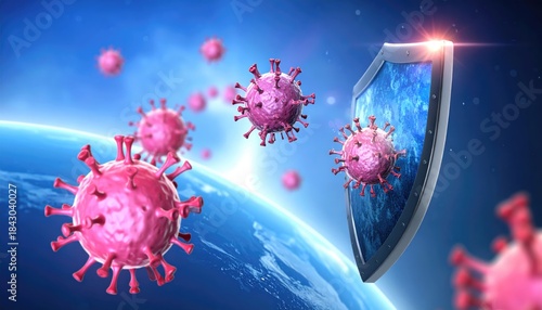 A protective shield fends off dangerous viruses, showcasing a vibrant display of health, immunity, and protection.