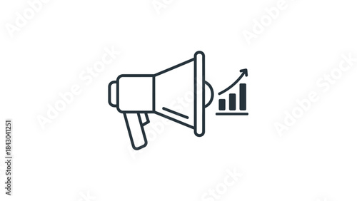 Dynamic megaphone icon symbolizing effective marketing communication and sustained business growth, representing successful promotion strategies and performance analytics for upward trending results