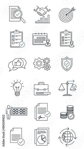 Set of business and finance icons representing success, strategy, and analytics for professional use