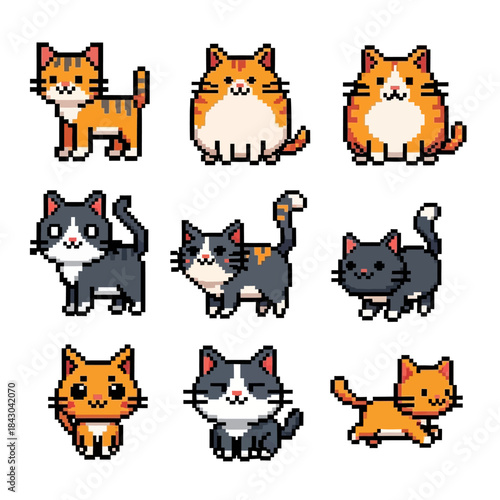Pixel Cat Character Icon Collection
