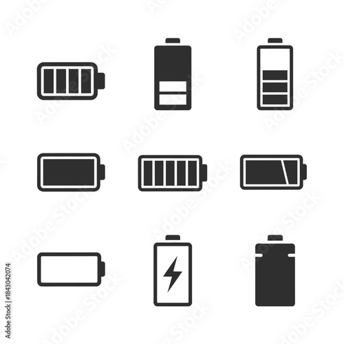 Battery Icons with Multiple Power Indicators Set