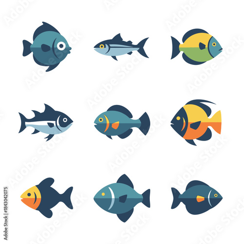 Colorful Tropical Fish Illustration Icon Collection
