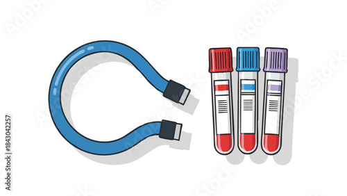 Blood tubes with tourniquet for medical procedures and tests  