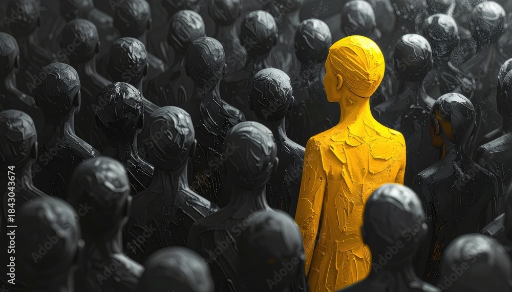 Obraz premium Standing Out: Powerful Image of Individuality and Uniqueness Amidst a Crowd - Conceptual Art, Leadership, and Inspiration