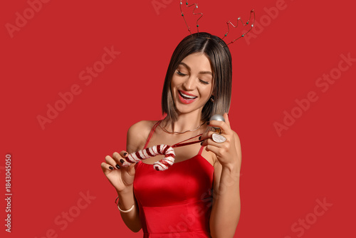 Beautiful woman in reindeer...