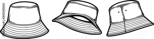 vector set of Bucket hat silhouette white background
