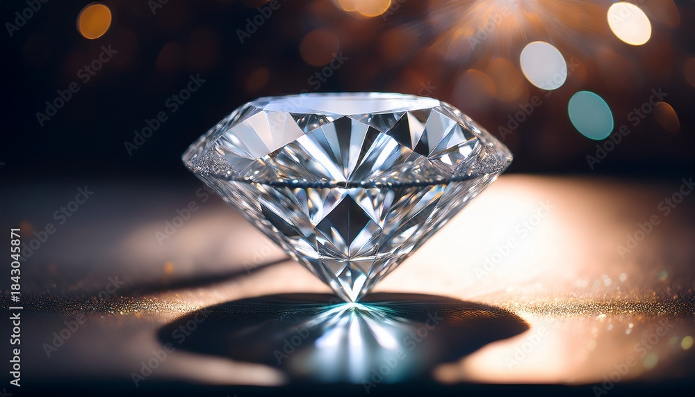 Fototapeta premium diamond s glittering realm close up showcases the brilliance of a diamond against a blurred background highlighting its perfect cut and facets with a subtle hint of elegance and luxury