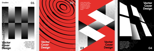 Modern abstract vector poster set featuring bold geometric forms, dynamic stripes, sharp contrasts, and experimental layouts.