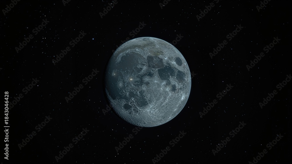 Fototapeta premium Moon in space with visible craters and surface details against a starry background