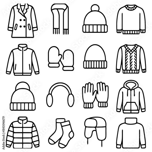 Warm Essentials: A curated ensemble of winter apparel essentials, featuring a diverse array of outerwear and accessories, ready to combat the cold.