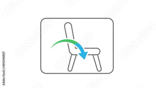 Vector graphic illustrating a chair with an active downward arrow, signifying a lowering or tilting action, suitable for product features or furniture adjustment icons