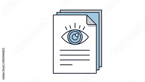 Document with an eye icon symbolizing data analysis, vision, and insight for business strategy and reporting