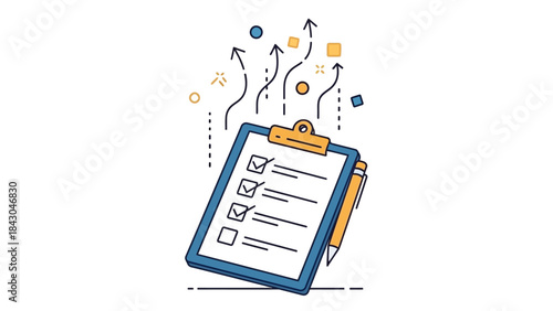 Checklist Clipboard with Upward Arrows Symbolizing Progress and Success