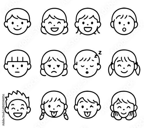 Expressive Emoticons: A collection of simple, stylized faces conveys a wide range of human emotions, capturing the essence of feeling with playful illustrations.