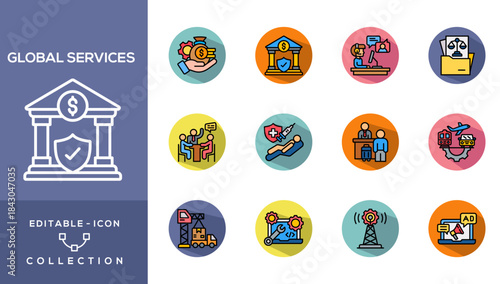 Global Services Icon Collection for Business Presentation