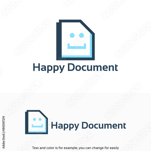 Happy Document Logo Design with Smiling Face Icon.