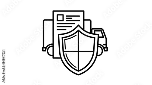 Protected Delivery: A graphic design depicts a truck carrying paperwork, overlaid by a protective shield, conveying a sense of secure and reliable transport.
