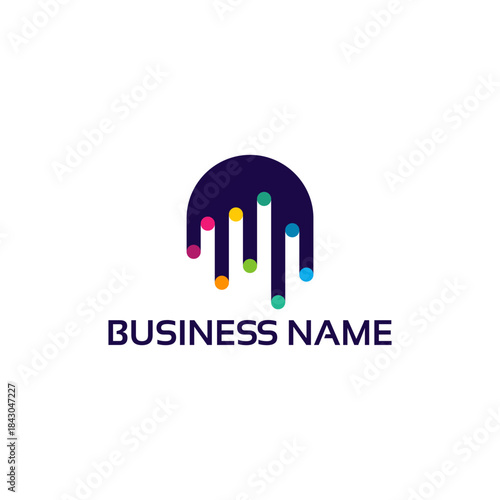 Modern Abstract Logo Design with Colorful Lines and Dark Blue Arch.